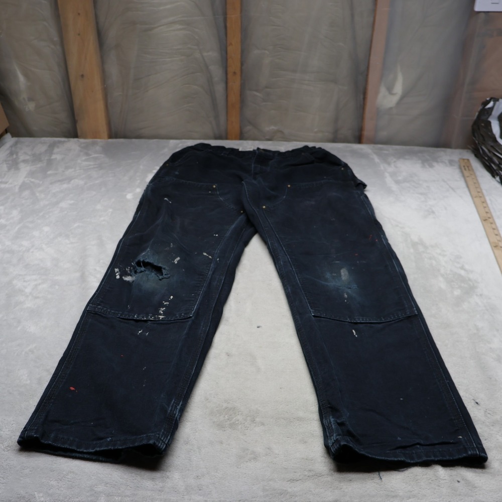 Carhartt Pants Mens 30x32 Black Loose Straight Washed Duck Double Knee RARE B136